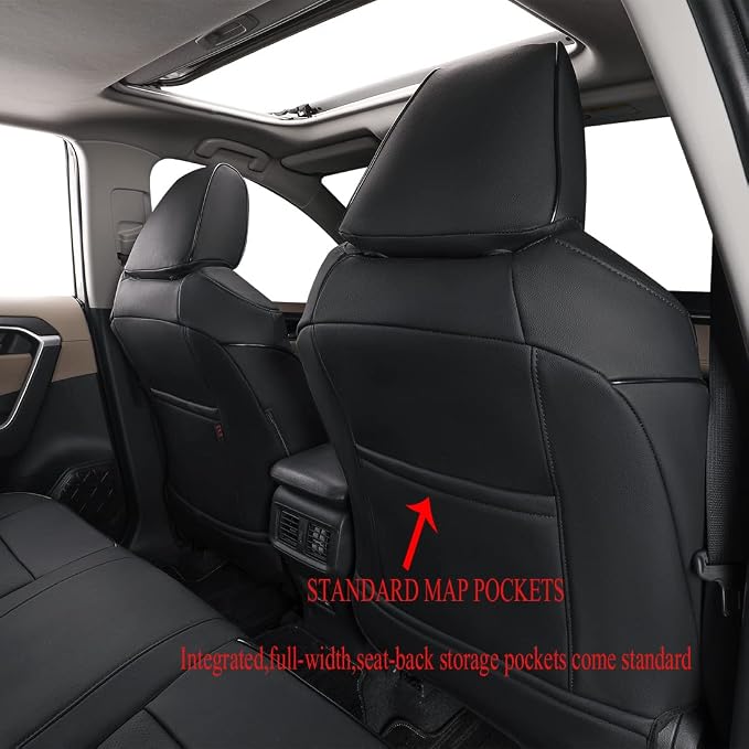 EKR Rav4 Seat Covers Custom Fit for Toyota Rav4(Gasoline) 2019 2020 2021 2022 2023 2024 2025 LE/XLE/XLE Premium/Limited,Leather Car Seat Cover Full Set for SUV,Faux Leather(Black)