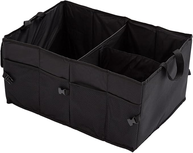 Trunk Organizer for Car Foldable Sturdy Style with 3 Compartments Holds Auto Accessories Tools Automotive Consoles and Organizers For Vehicle Trunk Storage (Black)