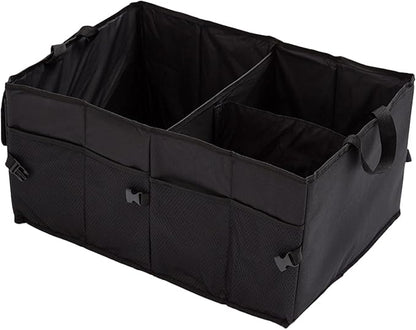 Trunk Organizer for Car Foldable Sturdy Style with 3 Compartments Holds Auto Accessories Tools Automotive Consoles and Organizers For Vehicle Trunk Storage (Black)