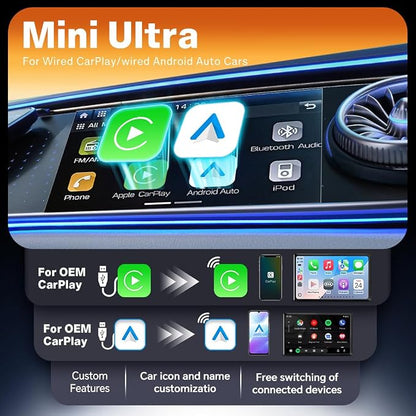 CarlinKit Mini Ultra 2026 – Wireless 2-in-1 CarPlay & Android Auto Adapter | Orange | Plug & Play | Converts Factory Wired to Wireless | Auto Connect | for iPhone & Android | Ultra-Compact Design