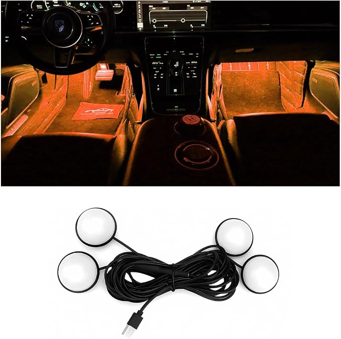 BESULEN Car Interior LED Lights, Automotive Ambient Neon Light Kit with USB Port, Car Accessories, Gifts for Men and Women, 4 in 1 Decoration Lights for Car, Garden, Home, Party（Orange）