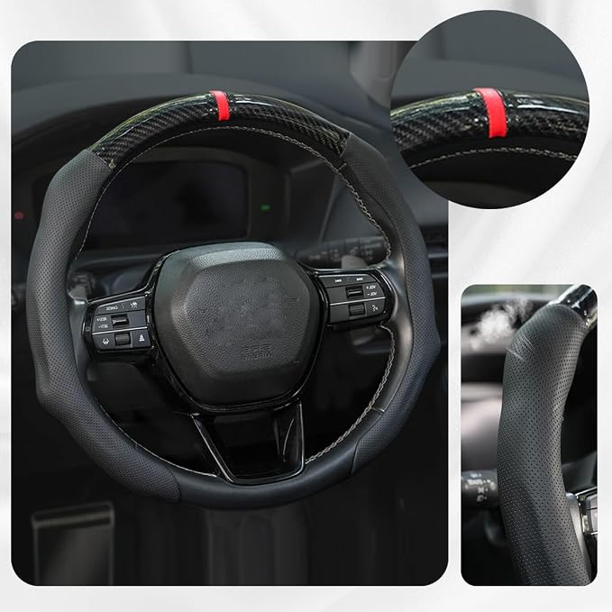 Car Steering Wheel Cover Napa Leather Non Slip Vehicle Steering Wheel Cover Protector, Quick Install Comfy Automotive Interior Decor, Universal fit 14½ to 15 inches Car Pickup SUV 14.5 to 15 inches