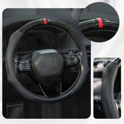 Car Steering Wheel Cover Napa Leather Non Slip Vehicle Steering Wheel Cover Protector, Quick Install Comfy Automotive Interior Decor, Universal fit 14½ to 15 inches Car Pickup SUV 14.5 to 15 inches