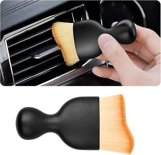 Blilo Car Interior Detailing Brush, Auto Soft Hair Cleaning Brushes, Curved Dirt Dust Collectors, Removal Tool for Dashboard Air Conditioner Vents Leather, Scratch Free (Brown/1PCS)