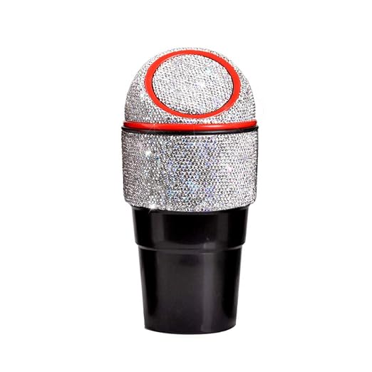 Bling Rhinestone Auto Garbage Can Car Trash Can with Lid Mini Garbage Bin for Automotive Car, Home, Office, Kitchen, Bedroom (D)