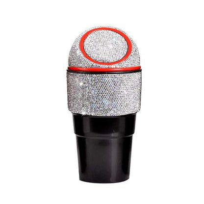 Bling Rhinestone Auto Garbage Can Car Trash Can with Lid Mini Garbage Bin for Automotive Car, Home, Office, Kitchen, Bedroom (D)