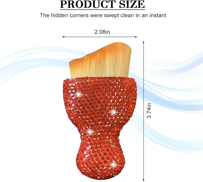 Bling Car Detailing Brush, Crystal Rhinestone Non-Scratch Vehicle Cleaning Dust Brush for Air Vent & Dashboard, Soft Bristles Automotive Interior Cleaning Tool, Universal Fit (Orange Red)