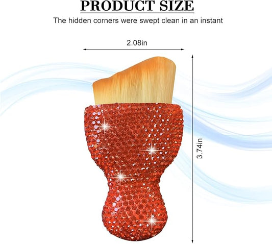 Bling Car Detailing Brush, Crystal Rhinestone Non-Scratch Vehicle Cleaning Dust Brush for Air Vent & Dashboard, Soft Bristles Automotive Interior Cleaning Tool, Universal Fit (Orange Red)