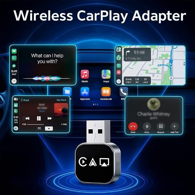 Wireless Carplay & Android Auto Adapter, Plug and Play, Compatible with Multiple Car Models (Black)