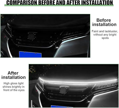 Car Hood Light Strip, 71 Inch Silicone Flexible Daytime Vehicle LED Running Lighting with Dynamic Scan Start Up Effect, Waterproof Auto Exterior Lamp Accessories, Universal Fit (White)
