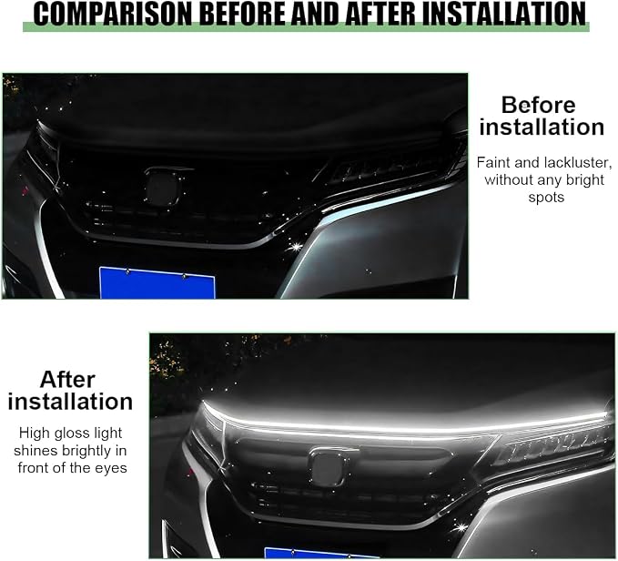 Car Hood Light Strip, 59 Inch Silicone Flexible Daytime Vehicle LED Running Lighting with Dynamic Scan Start Up Effect, Waterproof Auto Exterior Lamp Accessories, Universal Fit (White)