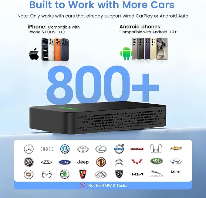 Carlinkit 5.0 Wireless CarPlay & Android Auto Adapter 2air, Plug & Play, No Lag, Stable Connection, Online Update, for Cars with OEM Wired CarPlay & Android Auto (2016-2026)