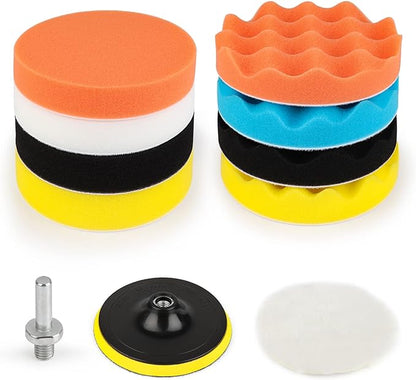 Kshineni 5 Inch(125 mm) Drill Polishing Pads 11 Pcs Car Polishers and Buffers Compound Buffing Kits Drill Attactment for Auto Polisher,Sanding,Waxing
