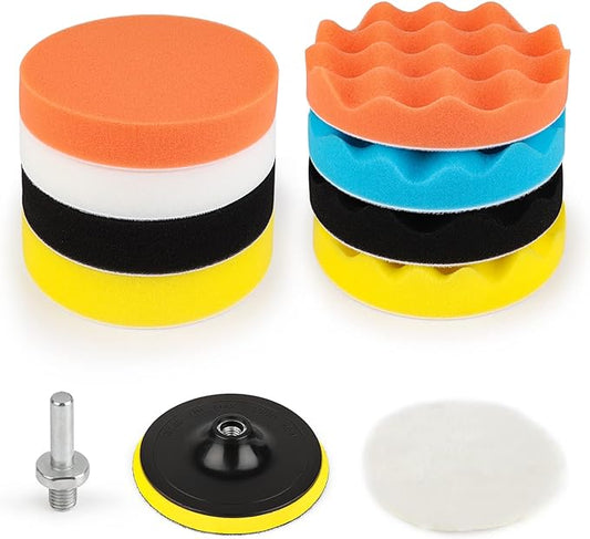 Kshineni 5 Inch(125 mm) Drill Polishing Pads 11 Pcs Car Polishers and Buffers Compound Buffing Kits Drill Attactment for Auto Polisher,Sanding,Waxing