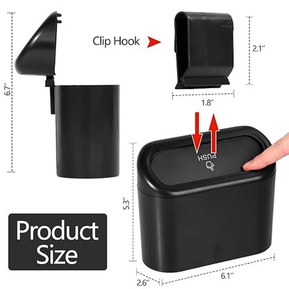 NBTEPEM Car Trash Can with Lid - 2 Pack, Mini Auto Garbage Can with 60 Trash Bags, Leakproof Automotive Garbage Container Bin, Multipurpose Organizers and Storage for Car, Home, Office (Black)