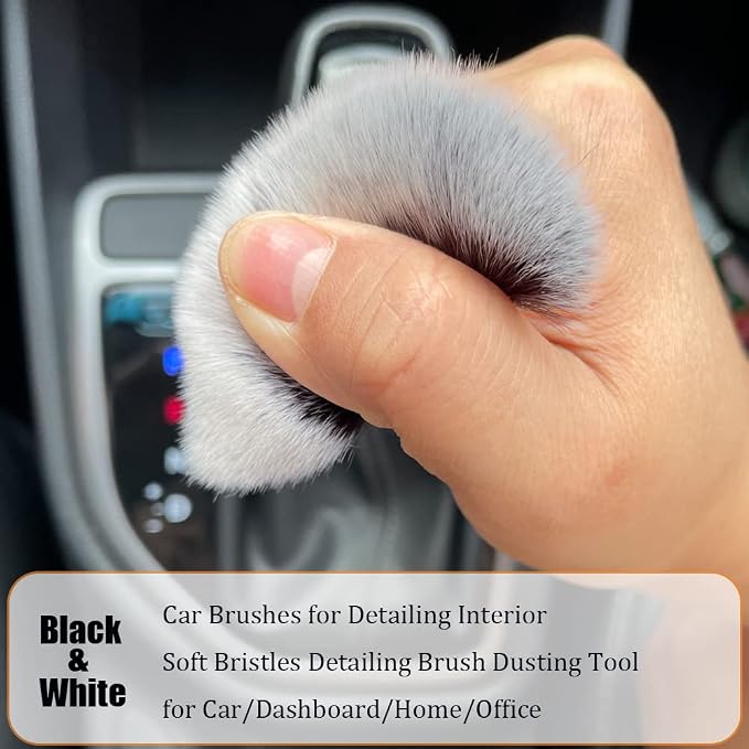 Car Interior Detailing Brush 1PC,Car Brushes for Detailing Interior,Soft Car Detailing Brush,Universal Car Brush Tool(Black+White)