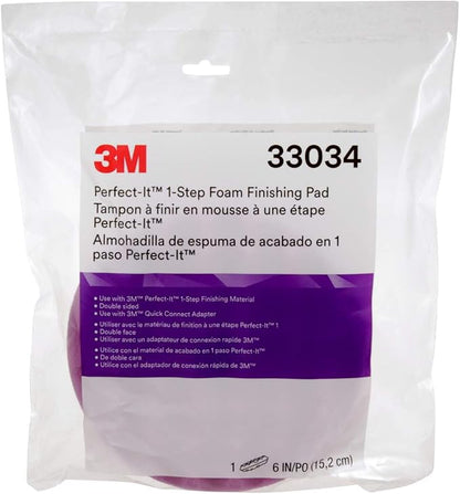 3M Perfect It 1 Step Foam Finishing Pad, 33034, Quick Connect, Surface Buffing, Collision Repair, High Gloss Polish, 6 in