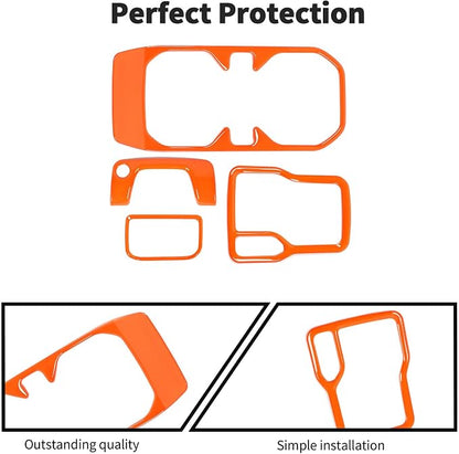 for JL 4WD Shift Knob Gear Shift Bezel Front Cup Holder Center Armrest Switch Lock Hole Cover Trim Kits Fit for 2018-2024+Jeep Wrangler JL JLU Gladiator JT Interior Accessories 4pcs Orange(AT)