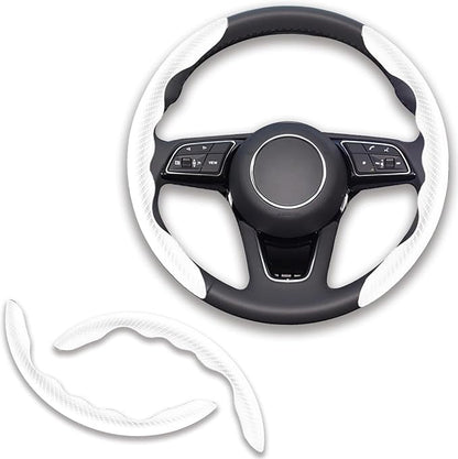 2pcs Universal Fit Carbon Fiber Steering Wheel Cover, Anti-Skid Steering Wheel Cover/Segmented Steering Wheel Protector/Car Interior Accessories (White)