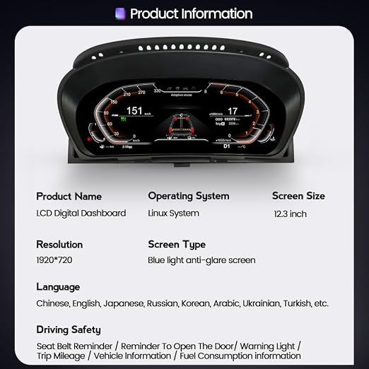 12.3 Inch Digital Gauge Cluster Virtual Cockpit for BMW X6 E71 E72 2007-2013 LCD Instrument Dashboard Speedometer Screen Panel Head Unit