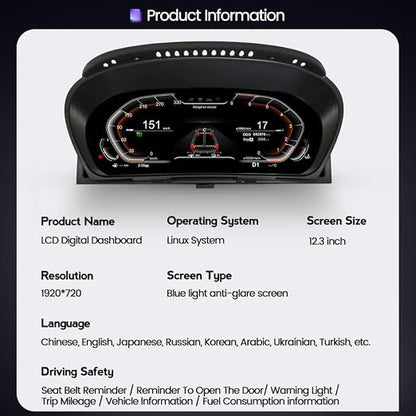12.3 Inch Digital Gauge Cluster Virtual Cockpit for BMW X6 E71 E72 2007-2013 LCD Instrument Dashboard Speedometer Screen Panel Head Unit