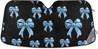 Windshield Sun Shade Blue Bows Front Window Block UV Shades Visor Reflective Retractable for Car SUV Trucks