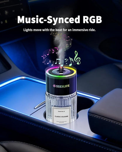 Smart Car Air Freshener Diffuser, Auto On/Off Car Aroma Diffuser, 4 Mist Modes, 130ml Long Lasting Rechargeable Oil Freshener, Up to 130 Days Use, RGB Music Sync Light, Star Light-Cologne