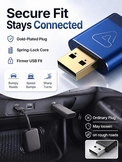 Wireless CarPlay Dongle – Wired to Wireless CarPlay Adapter for iPhone, Fast Auto Link, Metal Housing, Gold-Plated USB