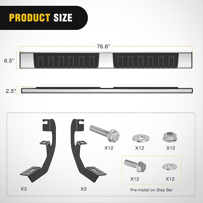 Nilight Running Boards for 2019-2026 Chevy Silverado/GMC Sierra 1500 Double Cab 2020-2026 Silverado/GMC Sierra 2500HD 3500HD 6 Inch Stainless Steel Bolt-on Side Step Nerf Bars