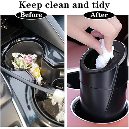 Car Trash Can Bin with Lid - 2 Packs Garbage Can Cup Holder - Black Mini Leakproof Vehicle Trash Bin with 40pcs Trash Bags - Car Organizers and Storage for Front Back Seat Accessories