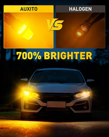 AUXITO Latest 3157 LED Bulb Amber, 3157A LED Turn Signal Bulb, 700% Brighter 3156 3057 4157 3457 4057 4114 LED Bulbs with Projector for Parking DRL Reverse Tail Brake Blinker Marker Light, Pack of 2