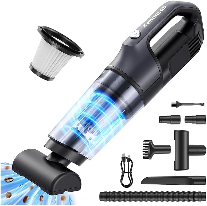 Handheld Vacuum Cordless 1.1 Pounds Car Vac 10000PA Hand Held Vacuums 4-in-1 Hand Vac Cordless Rechargeable HEPA Filter Large Capacity Dust Cup for Car Office Home Pets Hair (Gray)