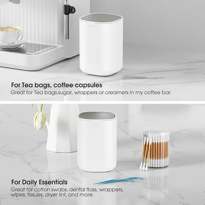CEROELDA Mini Desktop Trash Can with Swing-Top Lid, 0.4 Gal/1.5L Tabletop Trash Can, Small Wastebasket for Bathroom Countertop, Vanitie, Coffee Area, or Office (White)