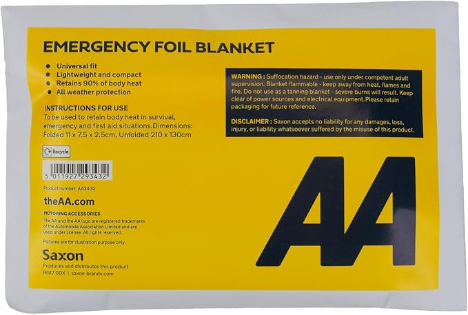 AA Winter Car Kit AA3386 - Folding Snow Shovel, LED/COB Torch, Foil Blanket, Hi-Vis Vest - Zipped Storage Bag – Suitable for Any Vehicle or Home, Black