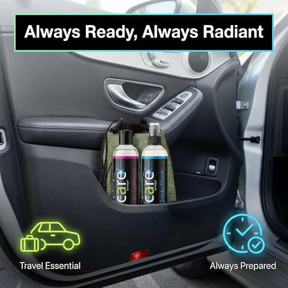 Travel Kit, Automotive Car Accessories and Cleaning Supplies, 4-Piece Set with Car Shampoo and Quick-Shine Polish, and 2 Microfiber Towels