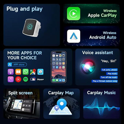 Wireless CarPlay Adapter & Android Auto (2-in-1) - Mini USB/USB-C Adapter Converts Wired to Wireless, Plug & Play, Stable Lag-Free for iPhone & Android (2026 Upgraded)