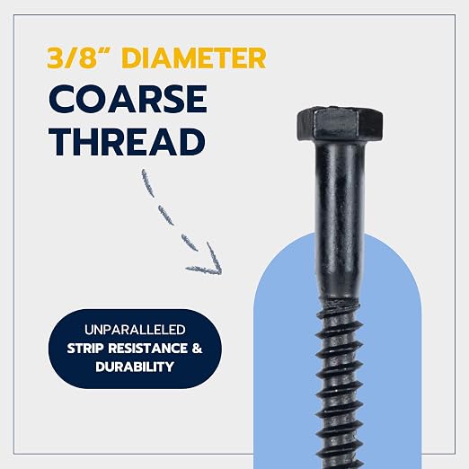 3/8 x 4 (50 Pack) Lag Screw Kit, 50 Screws and 50 Washers, Ceramic Black Ruspert Coating for Exterior Use, Meets ASTM A307 and ASME B18.2.1, Industrial/Commerical Grade by Makers Bolt