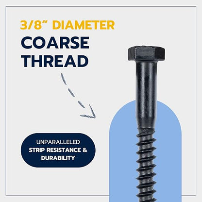 3/8 x 4 (50 Pack) Lag Screw Kit, 50 Screws and 50 Washers, Ceramic Black Ruspert Coating for Exterior Use, Meets ASTM A307 and ASME B18.2.1, Industrial/Commerical Grade by Makers Bolt