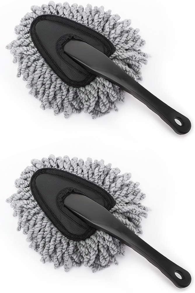 MoKo 2 Pack Microfiber Car Dash Duster, Super Soft No-Scratch Interior Detail Brush for Dashboard, Air Vents & Center Console, Washable Reusable Cleaning Tool, Gray