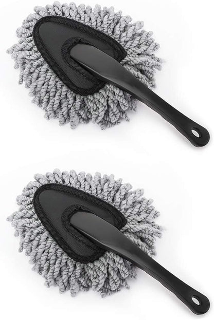 MoKo 2 Pack Microfiber Car Dash Duster, Super Soft No-Scratch Interior Detail Brush for Dashboard, Air Vents & Center Console, Washable Reusable Cleaning Tool, Gray