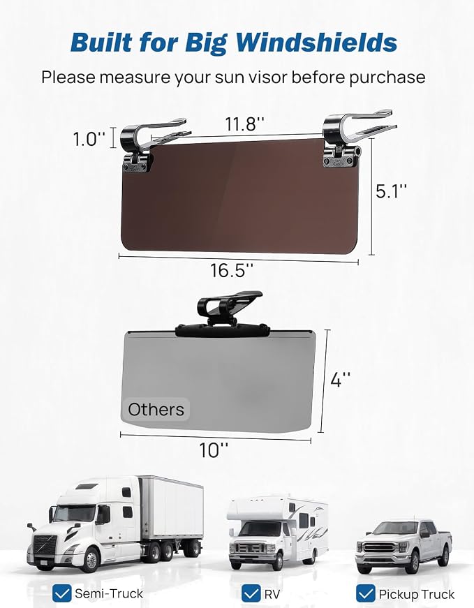 JOYTUTUS Large Sun Visor Extender for SUV Pickup Truck, Polarized Sun Visor Extender Universal Sun Blocker UV400, Adjustable Visor Extension for Car Visor,Double-Clip,Anti Glare Stray Light
