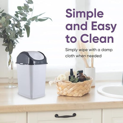 Superio Mini Desktop Trash Can with Swing Top Lid Portable Plastic Garbage Can for Countertop, Desktop, Make up Vanity, Bathroom, Car, Under Sink, Dorm Compact Waste Bin 5 L 1.25 Gal (3, Smoke/Grey)