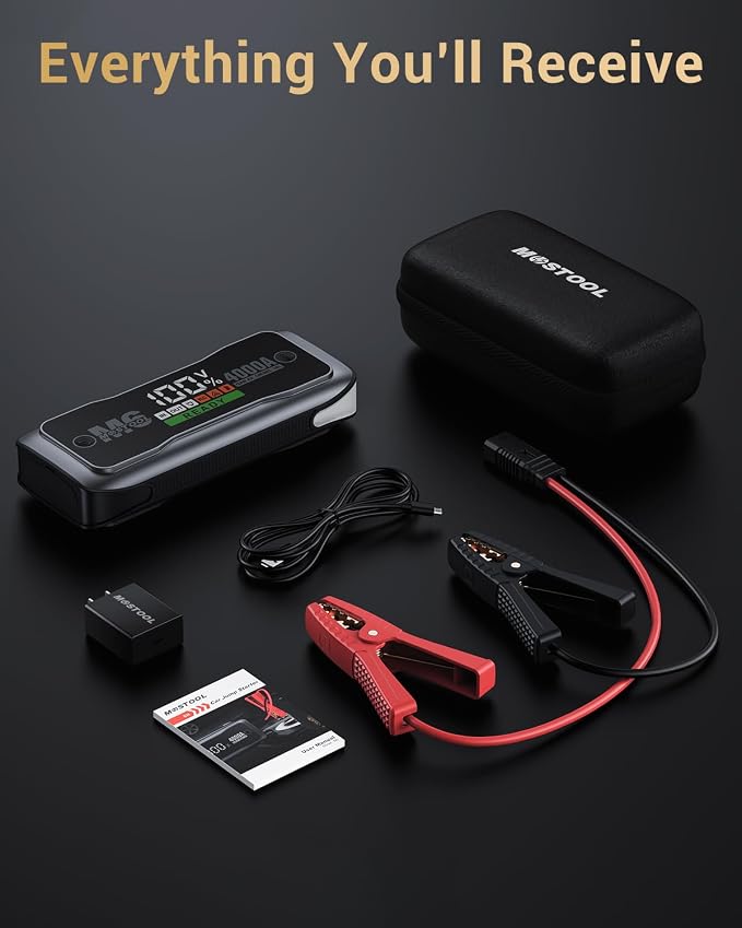 MOSTOOL M6 4000A Jump Starter with Smart HD Display, 12V Portable Jump Box & Car Battery Booster Pack with Quick Charge DC/Type C Port, Jumper Clamps LED Light - for All Gas & Up to 10.0L Diesel