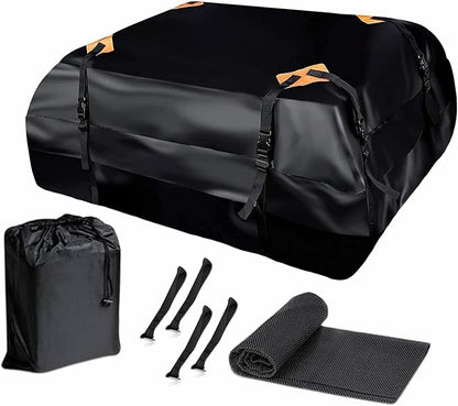 ZONETECH Car Roof Cargo Bag Water Resistant with a Protective Anti Slip Mat – 8 Reinforced Premium Quality Straps Rubberized Extra Cushioning Pad, Travel, Touring, Road Trips for Vehicle, SUV