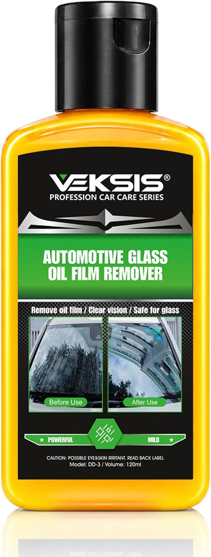 Automotive Glass Oil Film Remover – 120ml Car Windshield Oil Film Cleaner, Streak-Free Glass Polish for Cars Trucks SUVs, Removes Oil, Grease, Water Spots, Improves Visibility