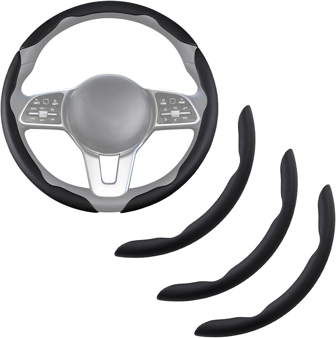 Nappa Leather Car Steering Wheel Cover for Men Women, Ultra-Thin Non-Slip Breathable Microfibre, Universal for 14.5"-15" Steering Wheel - Leather Black