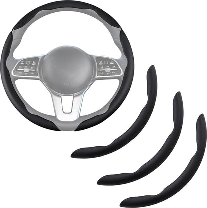Nappa Leather Car Steering Wheel Cover for Men Women, Ultra-Thin Non-Slip Breathable Microfibre, Universal for 14.5"-15" Steering Wheel - Leather Black