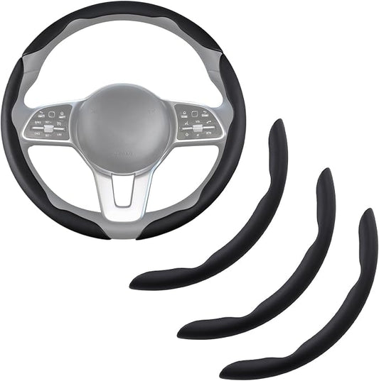 Nappa Leather Car Steering Wheel Cover for Men Women, Ultra-Thin Non-Slip Breathable Microfibre, Universal for 14.5"-15" Steering Wheel - Leather Black