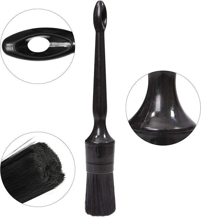 Car Detailing Brush Set, 5 Pack Auto Black Detail Brushes, Comfortable Grip and Scratch-Free Cleaning Brush for Car Interior or Exterior, Wheels, Tires, Engine Bay, Leather Seats, Door Panels, Emblems