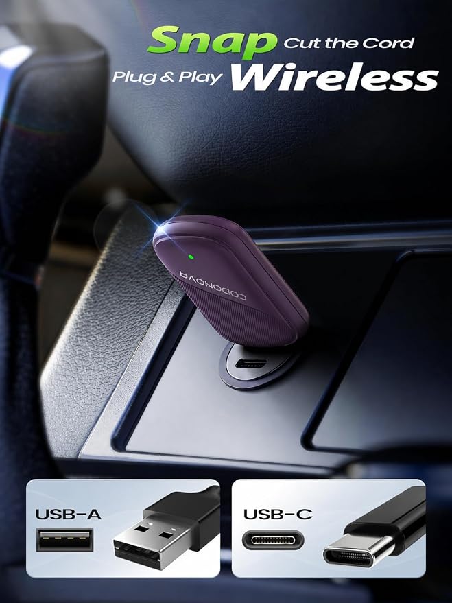 Wireless CarPlay Adapter for iPhone & Android Auto - Wired to Wireless Car Play Dongle, Gold-Plated USB, No Lag & Auto Reconnect for Daily Drive, Mini Size, Plug & Play with OEM Wired Cars 2016+